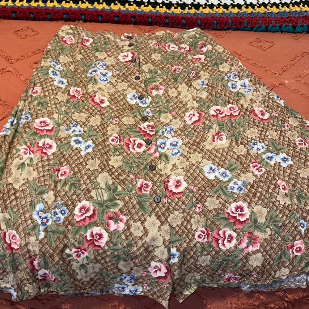 VINTAGE PLUS SIZE Sag Harbor 2X Floral Midi Skirt 90s Button Front